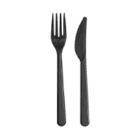 Black PS plastic cutlery kit 2/1: knife fork, transparent wrap