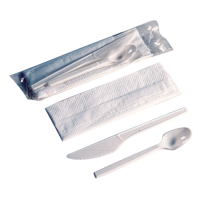 White PS plastic cutlery breakfast kit 3 1 knife teaspoon napkin, transparent wrap 170