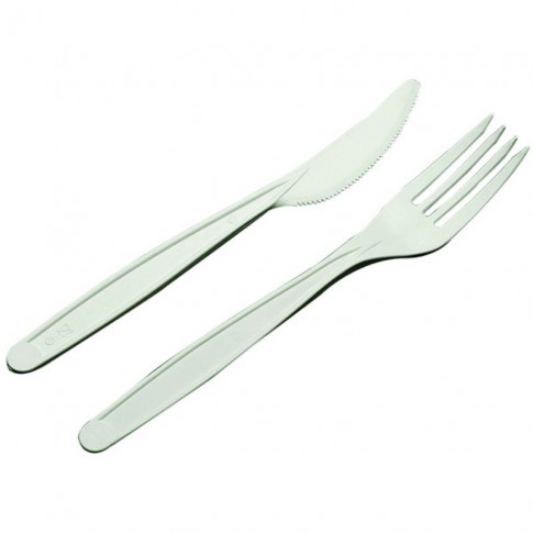 White PLA cutlery kit 2 / 1: knife fork, wrap  H180mm