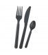 Black CPLA cutlery kit 3/1: fork knife spoon, wrap  H150mm