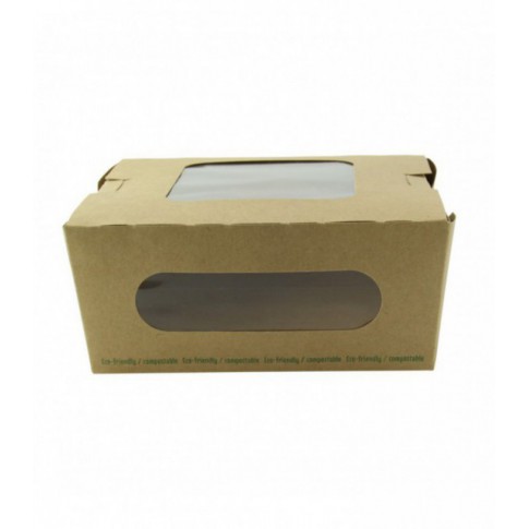 Kraft salad box with double PLA window  152x135mm H65mm 1100ml